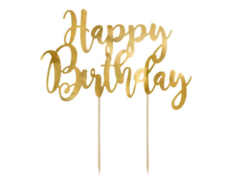 Caketopper Happy Birthday, gold, 22,5cm - FeierGlanz